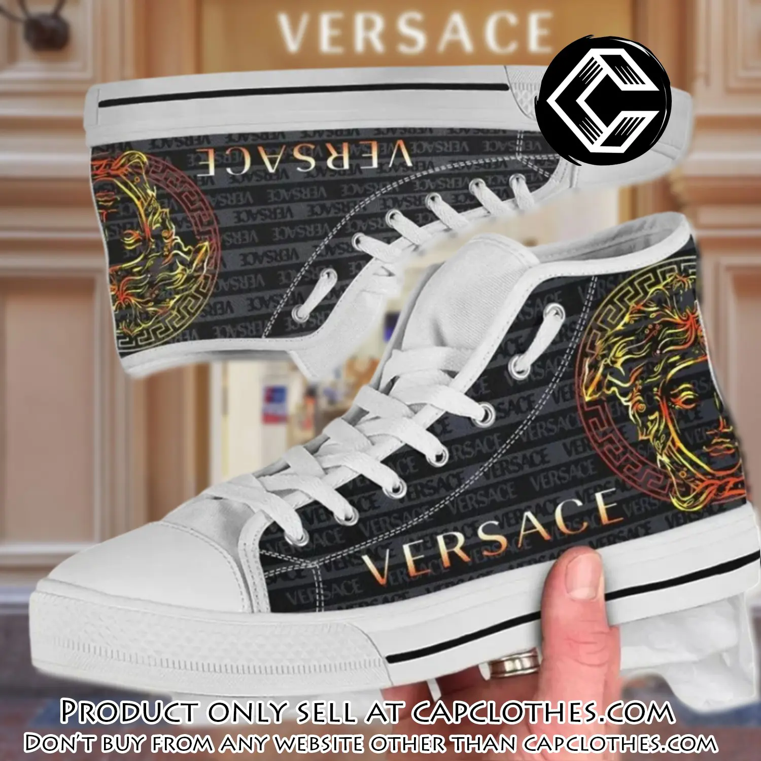 Versace medusa black white high top canvas shoes luxury brand gifts for men women cc4657613
